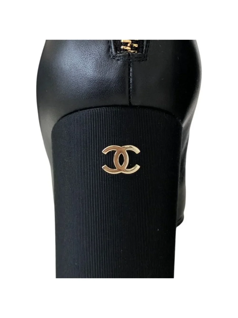 Chanel CC Logo Leather Ankle Boots 37.5 Equivalent Black